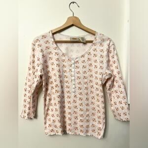 Vintage y2k coquette floral rose print Henley top large loveshackfancy